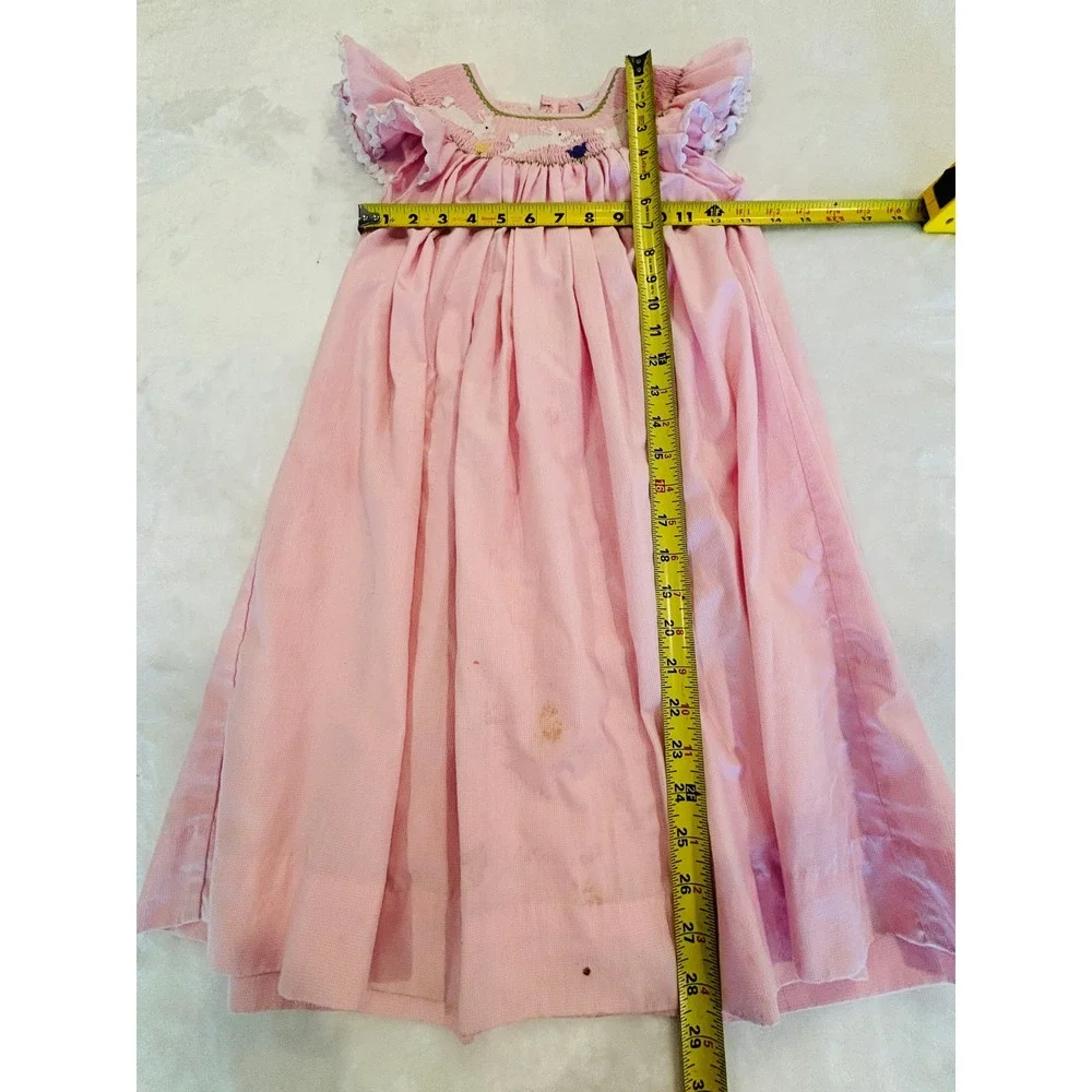Remember Nguyen Girls Pink Gingham Smocked Bunny Easter Dress Size 4 Flutter